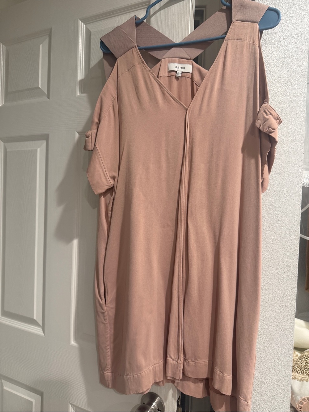Reiss Blush Pink Cold-Shoulder V-Neck dress